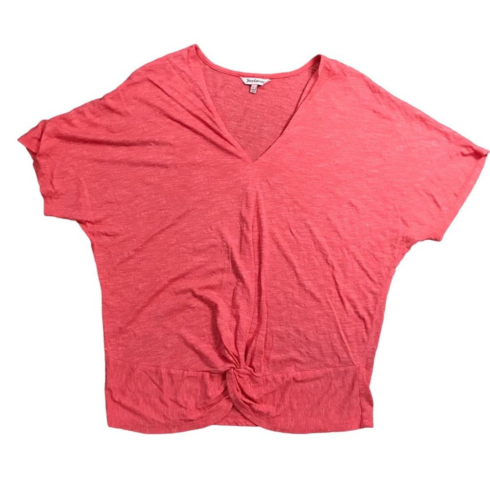 Juicy Couture Viscose Blend‎ V-Neck Short Sleeve Blouse Women's Large Faux Tie